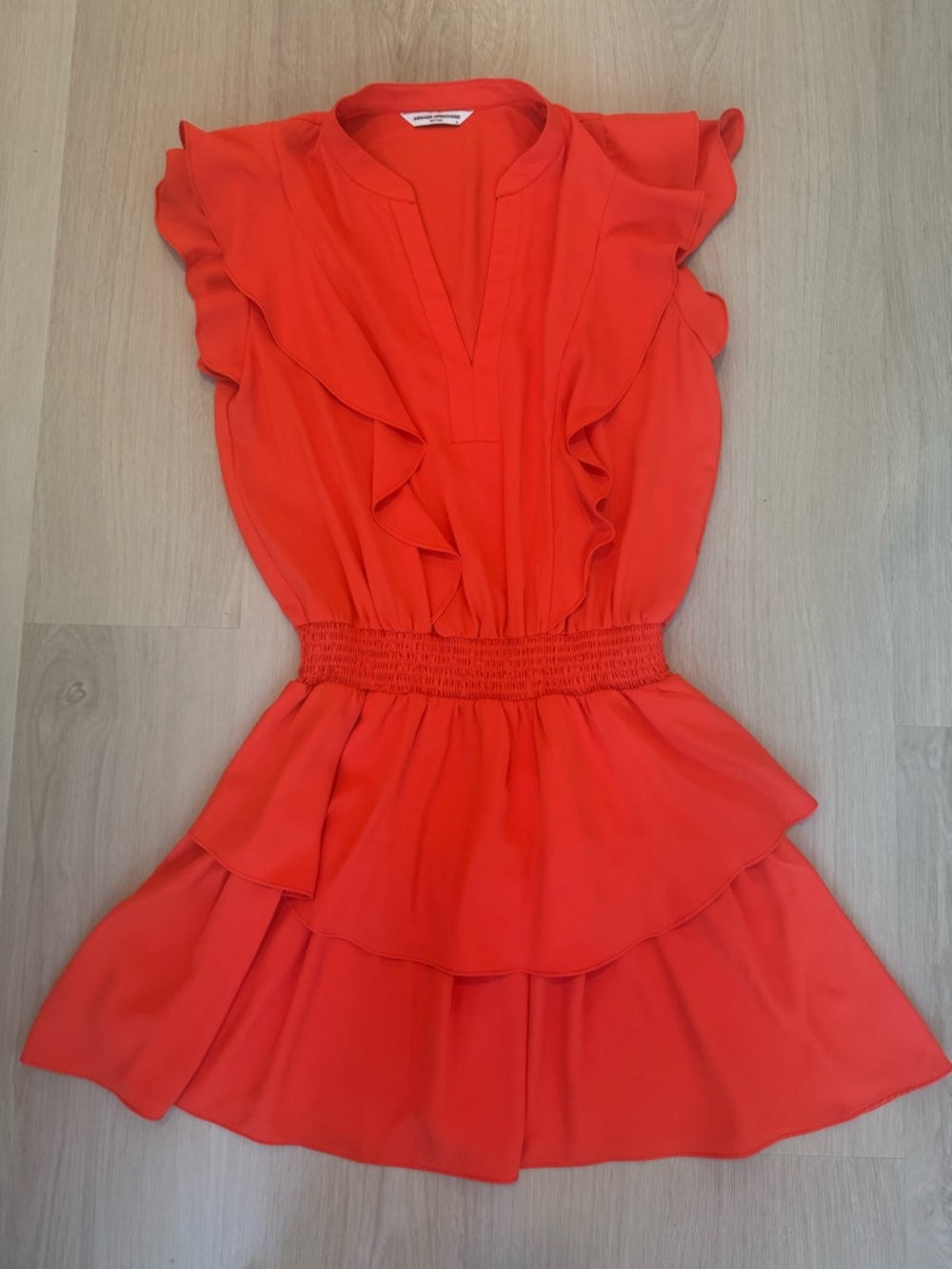 Amanda Uprichard Red Short Sleeve Smocked Ruffle Dress, Size M